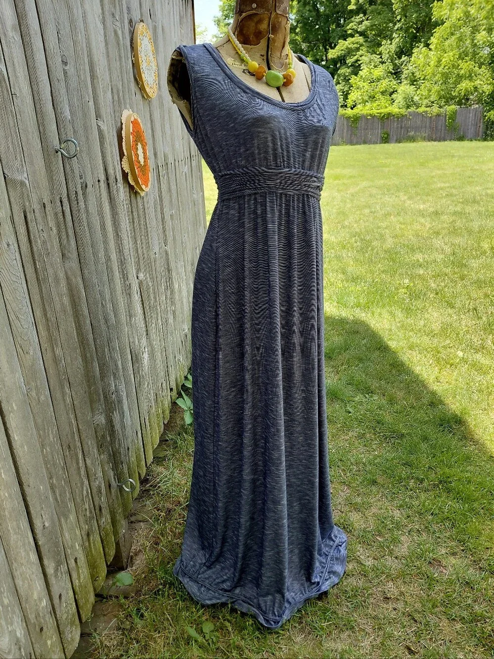 Max Studio stretch navy blue cap sleeve maxi & ruffle trim dress Womens M - Picture 1 of 9
